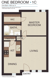 One Bedroom - Plan 1C - 632 Sq. Ft.*