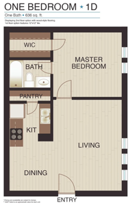 One Bedroom - Plan D - 636 Sq. Ft.*