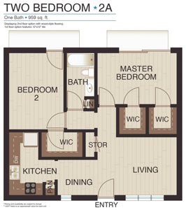 Two Bedroom / One Bath - Plan 2A - 959 Sq. Ft.*