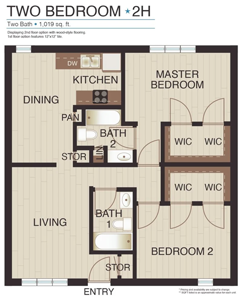 Two Bedroom / Two Bath - 1,019 Sq. Ft.*