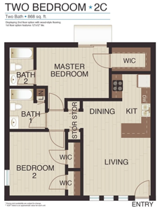 Two Bedroom / Two Bath - Plan C - 868 Sq. Ft.*