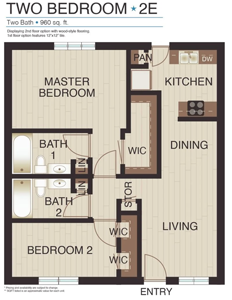 Two Bedroom / Two Bath - Plan E - 960 Sq. Ft.*
