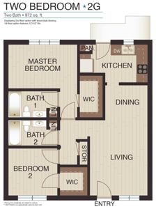 Two Bedroom / Two Bath - Plan G - 972 Sq. Ft.*